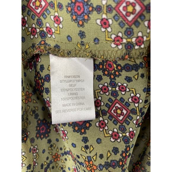 Anthropologie Daniel Rainn Top Womens M Green Medallion Keyhole Sheer Roll Tab - Picture 9 of 10